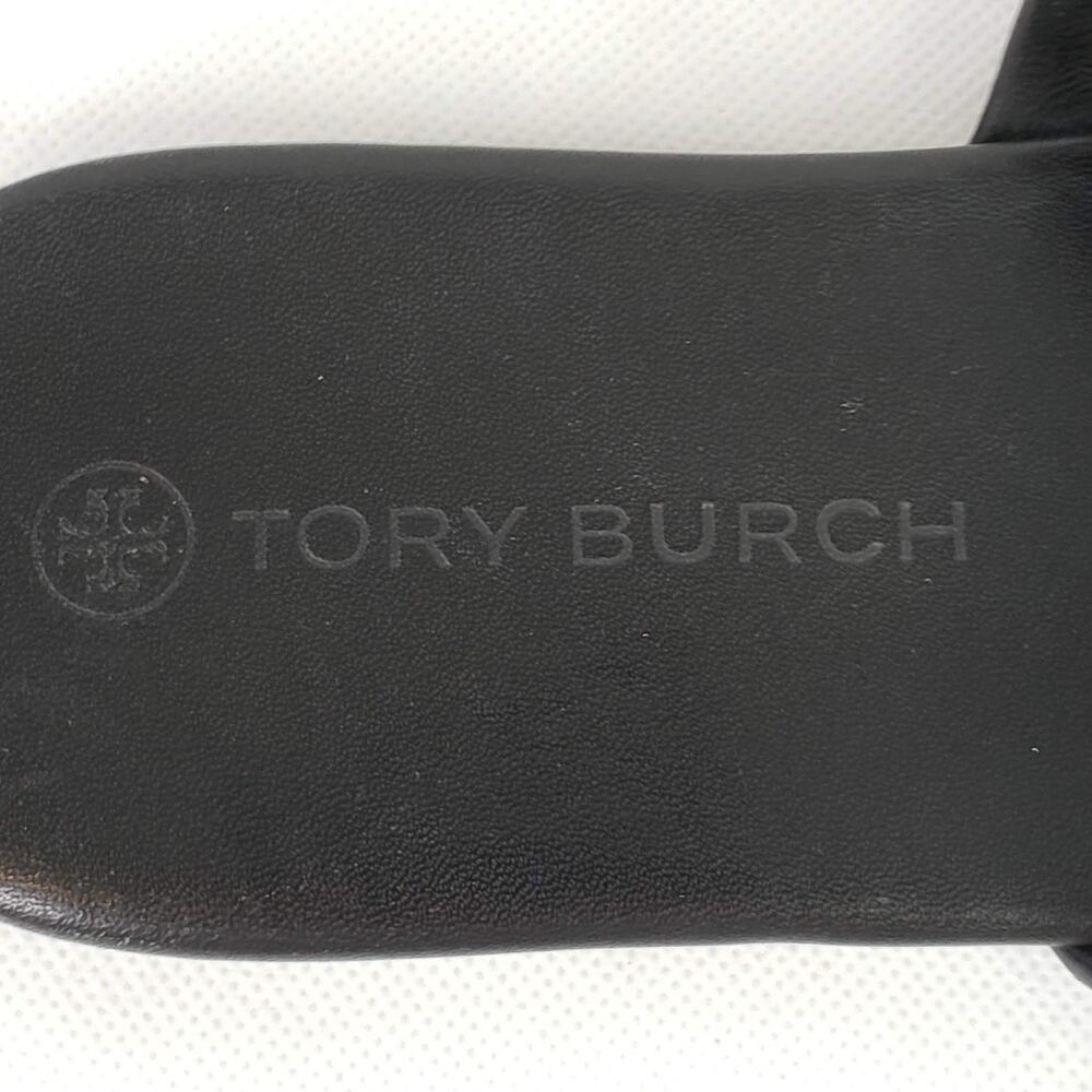 Tory Burch Miller Sandals Womens 9.5 Black Leather Logo Thong Flip Flop Shoes - Picture 5 of 10